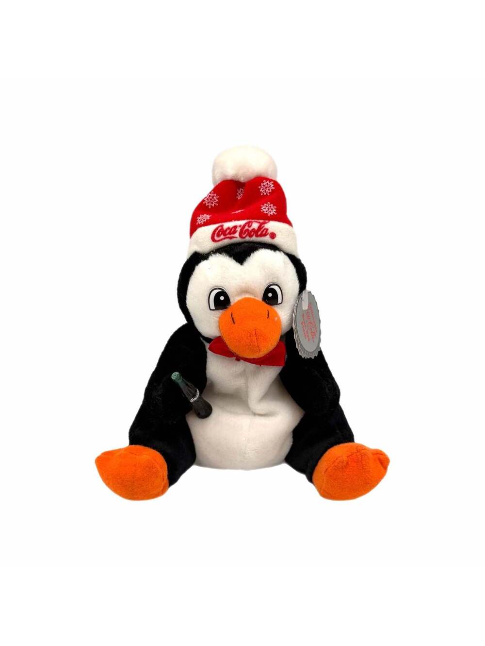 Vintage 1997 Coca-Cola Plush Penguin in Snowflake Cap Bean Bag Collectible